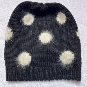 JOE FRESH Angora Blend Black with White Polka Dots Beanie, one size, stretchy